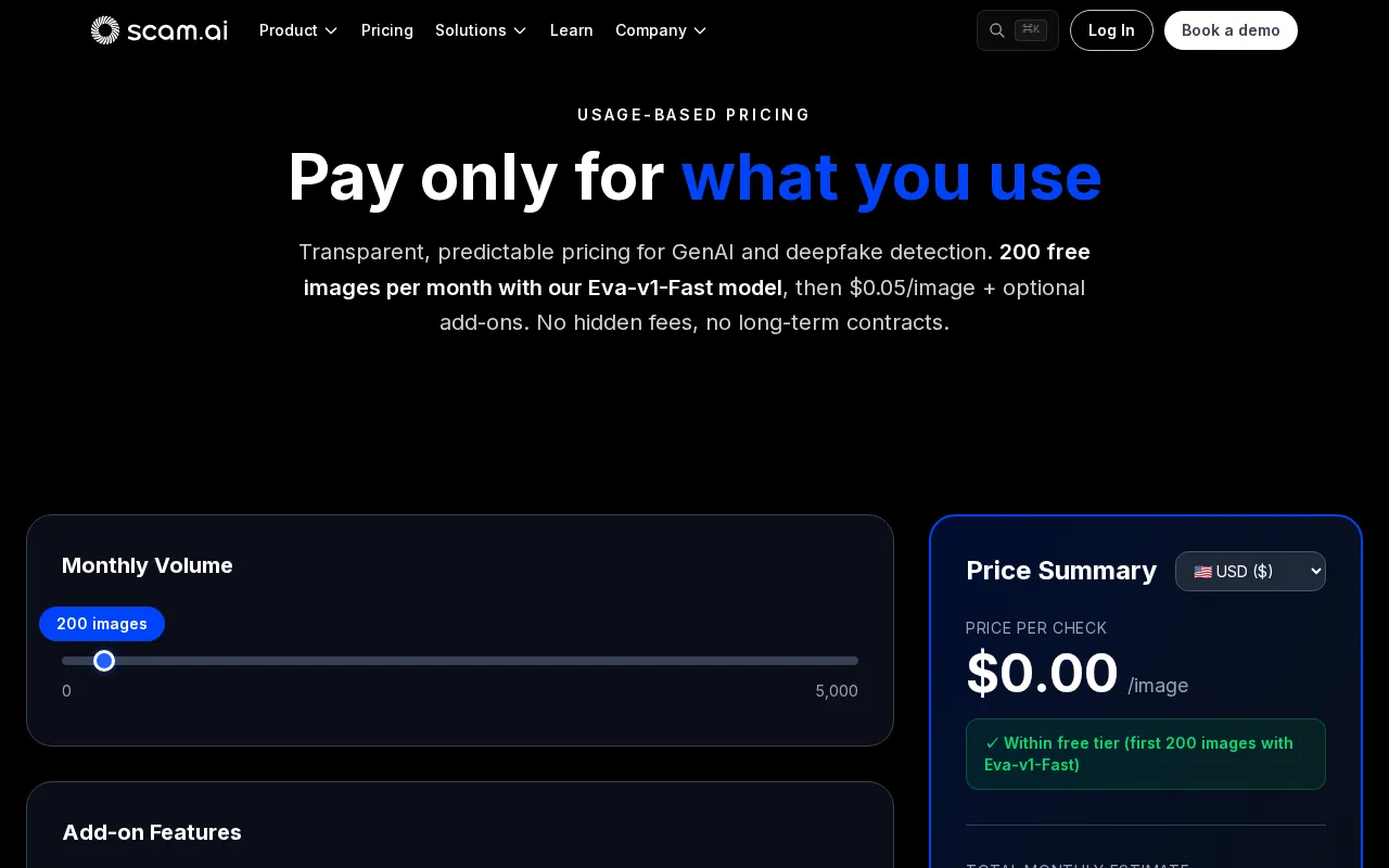 Scam AI — pricing page