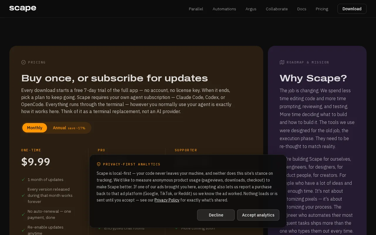 Scape — pricing page