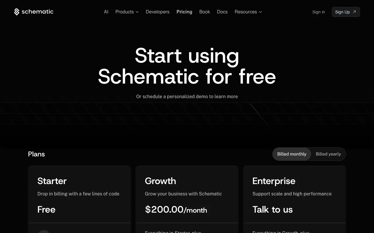 Schematic — pricing page