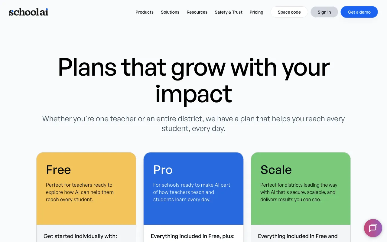 School AI — pricing page