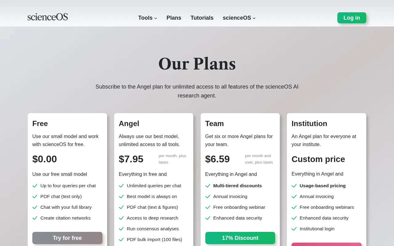 ScienceOS — pricing page