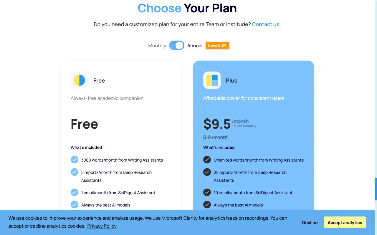 SciPub+ — pricing page