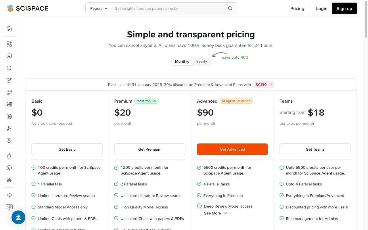 SciSpace — pricing page