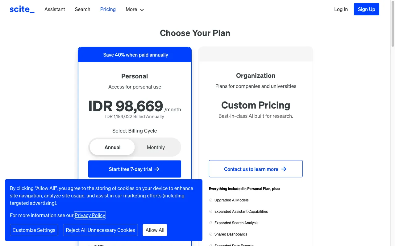 Scite — pricing page