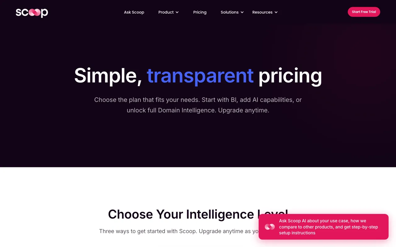 Scoop Analytics — pricing page