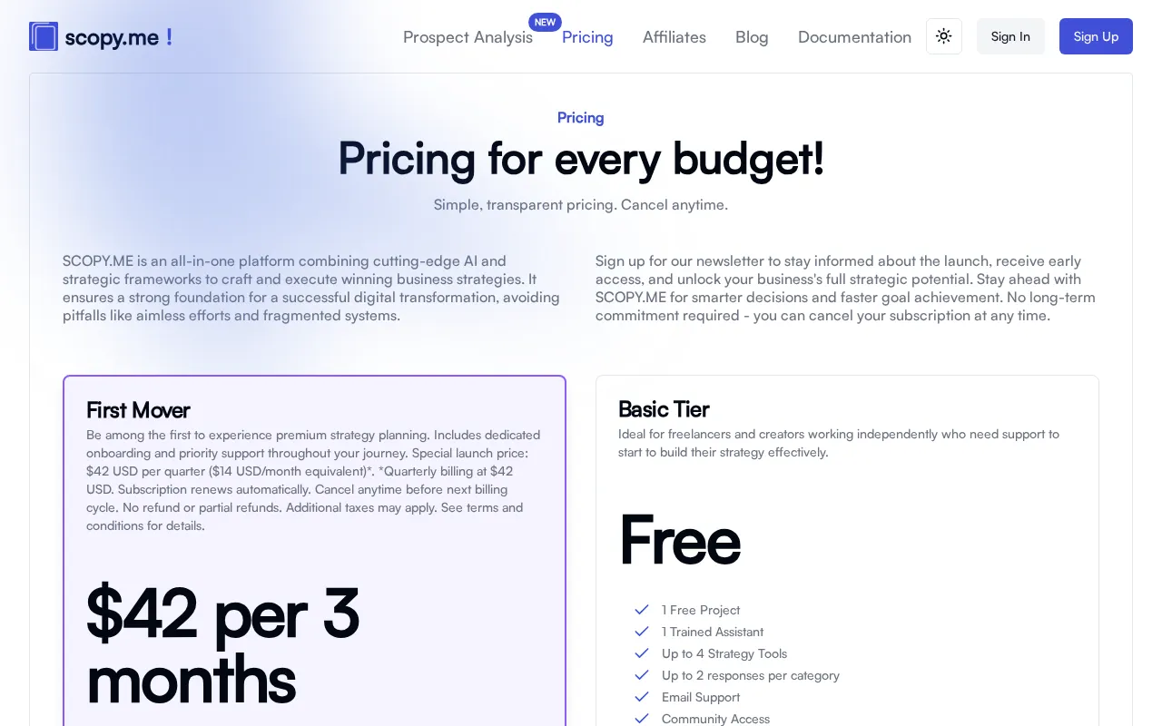Scopy.me — pricing page