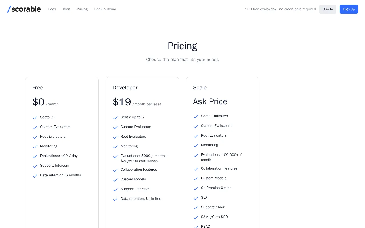 Scorable — pricing page
