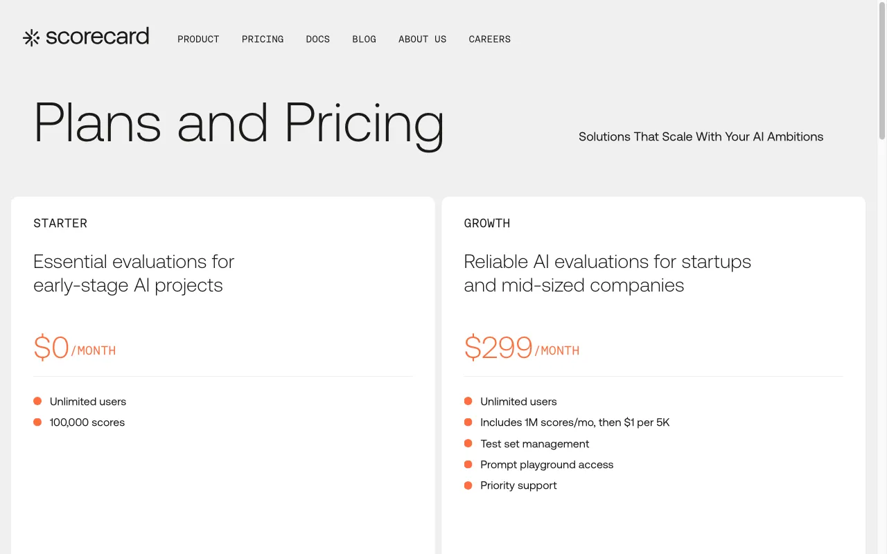 Scorecard — pricing page