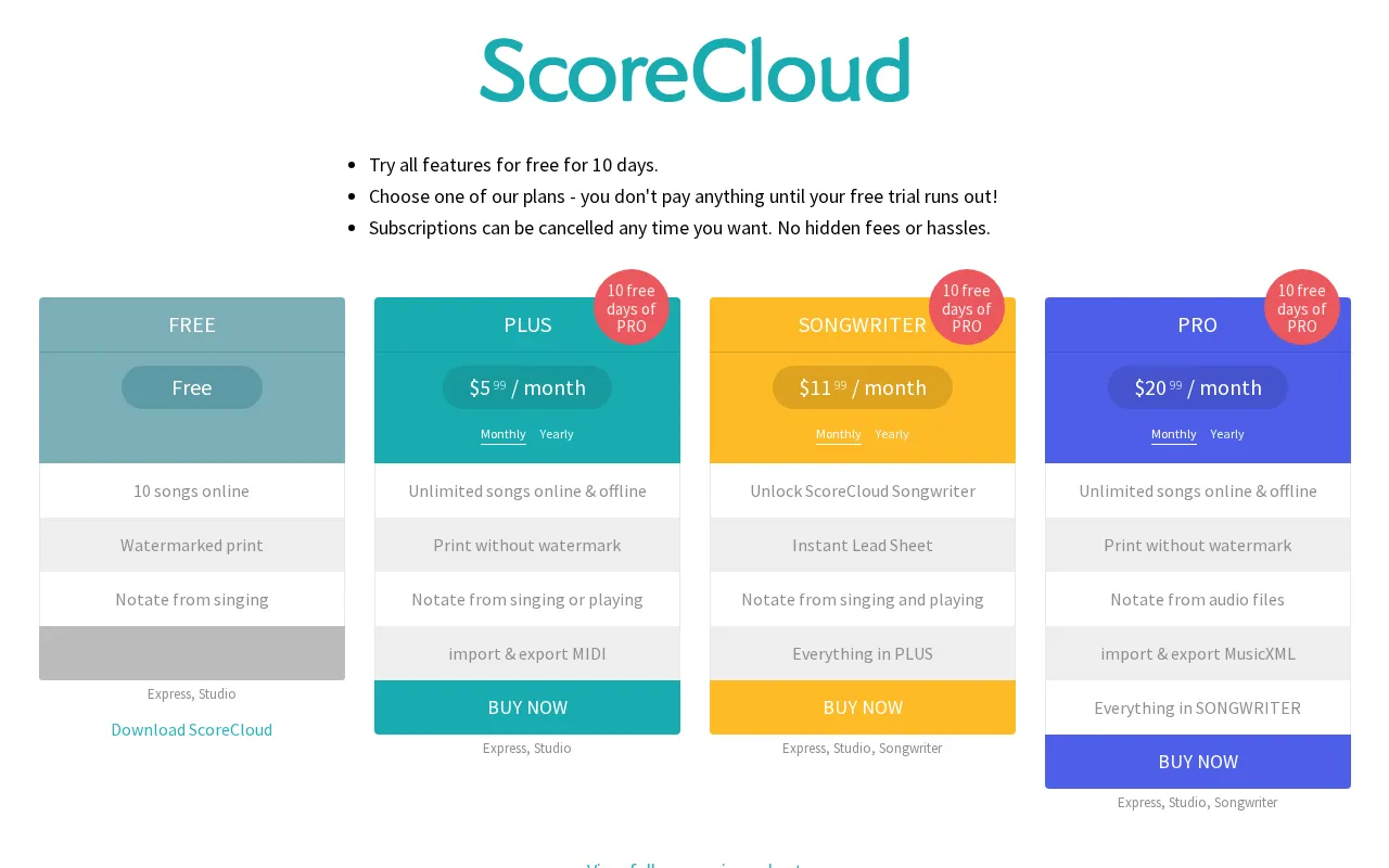 ScoreCloud — pricing page