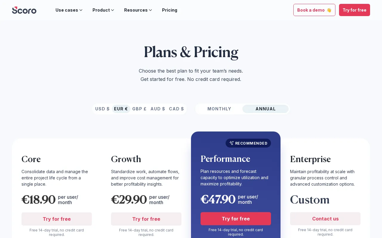 Scoro — pricing page