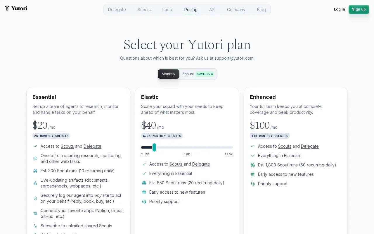 Yutori — pricing page