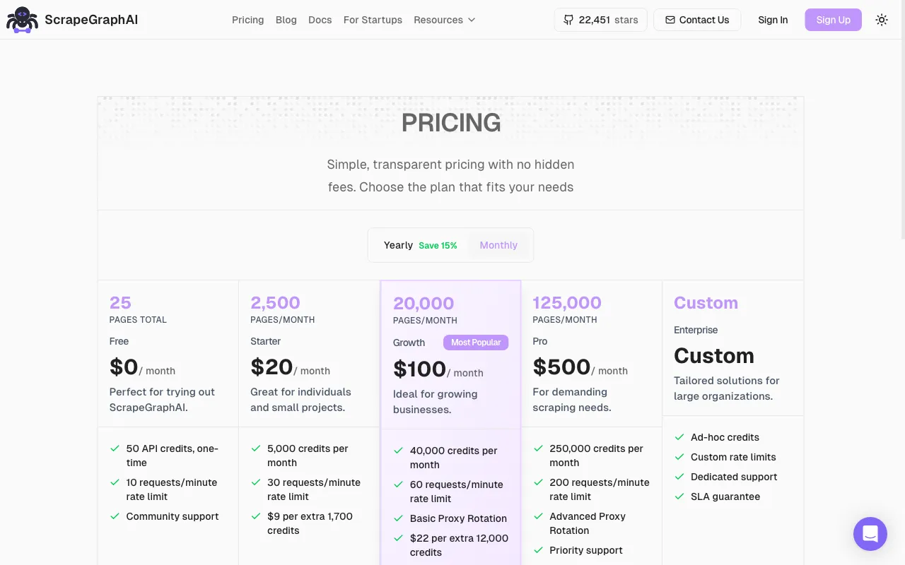ScrapeGraphAI — pricing page