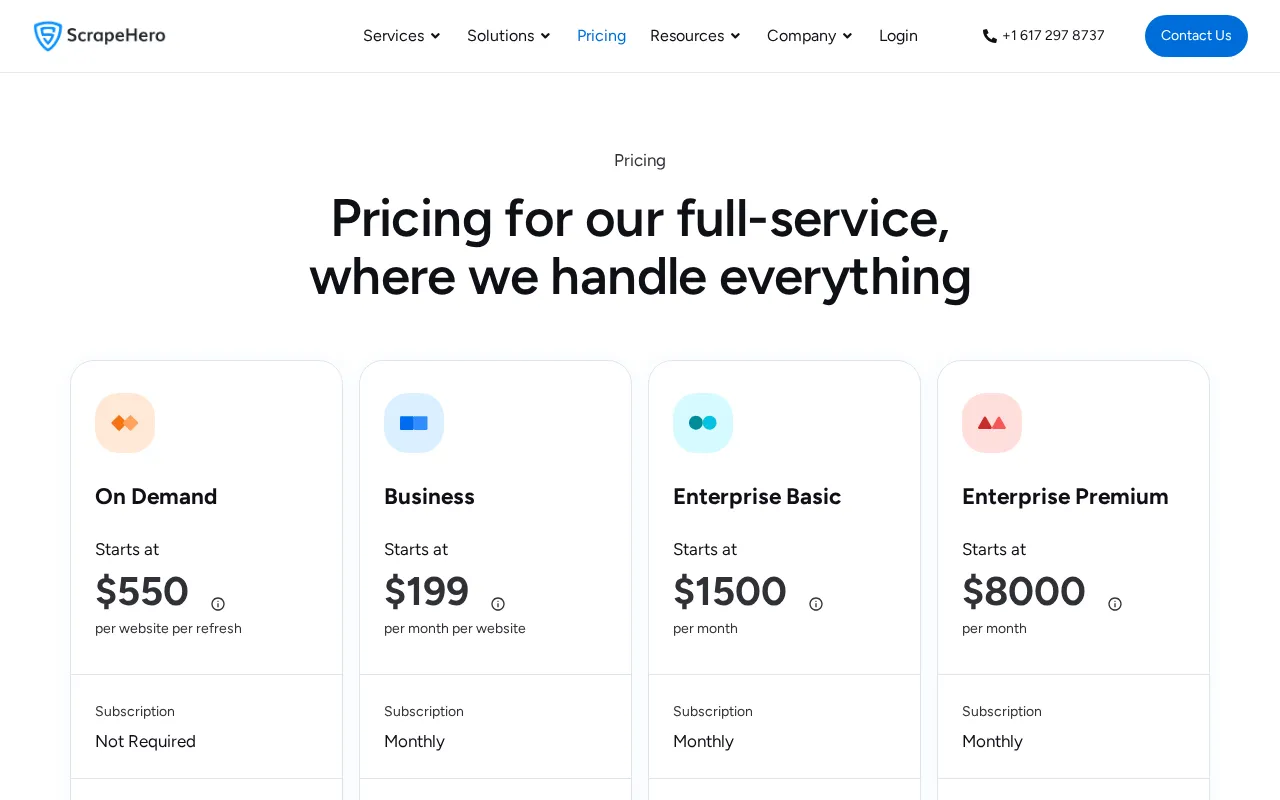 Scrapehero — pricing page