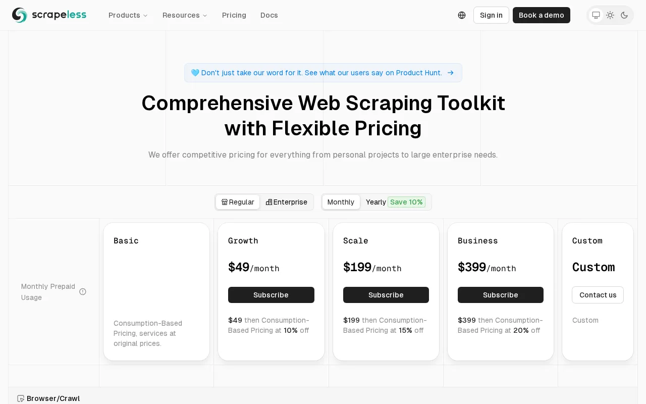 Scrapeless — pricing page