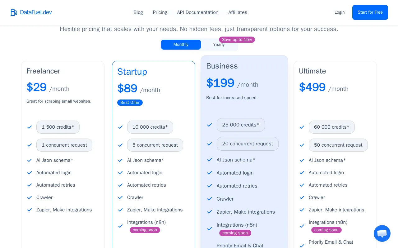 DataFuel.dev — pricing page
