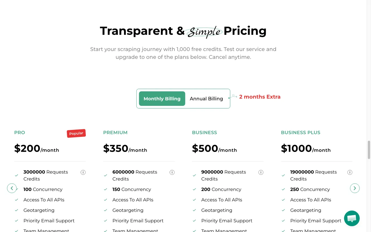Scrapingdog — pricing page