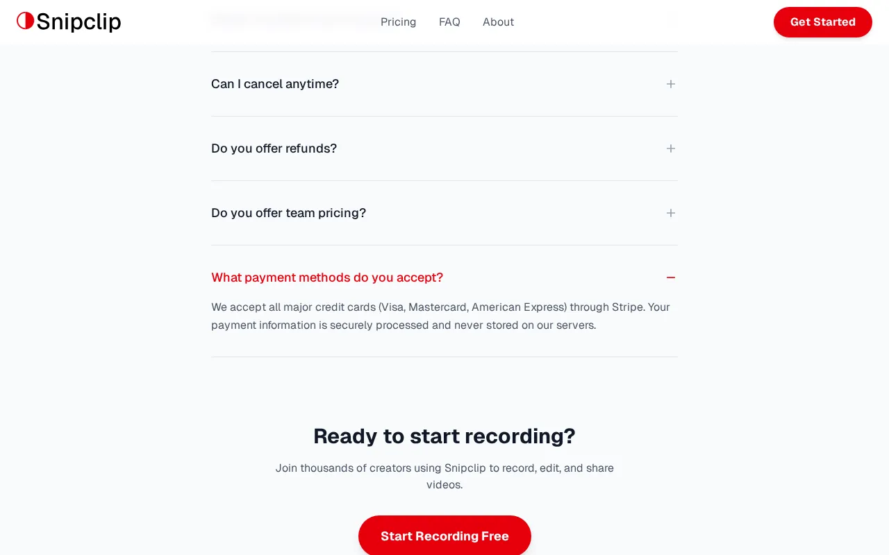 Snipclip — pricing page