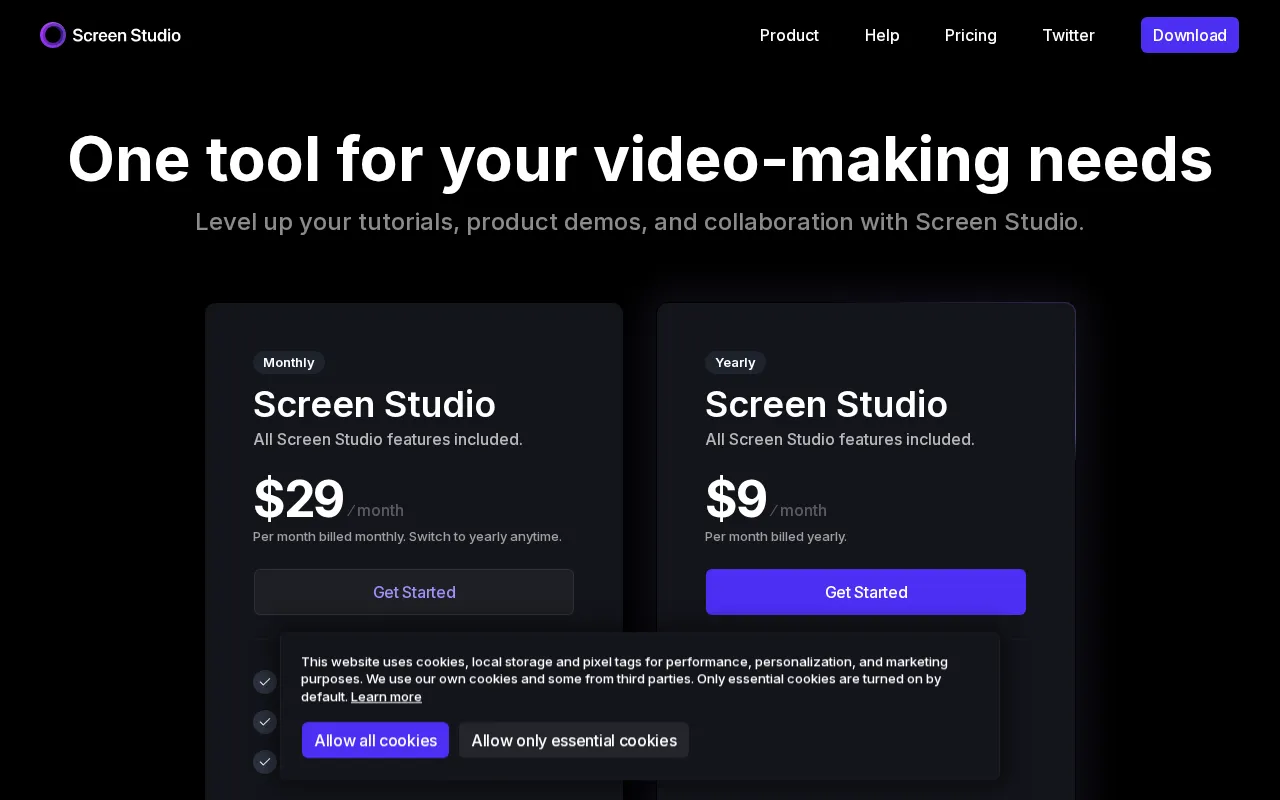 Screen Studio — pricing page