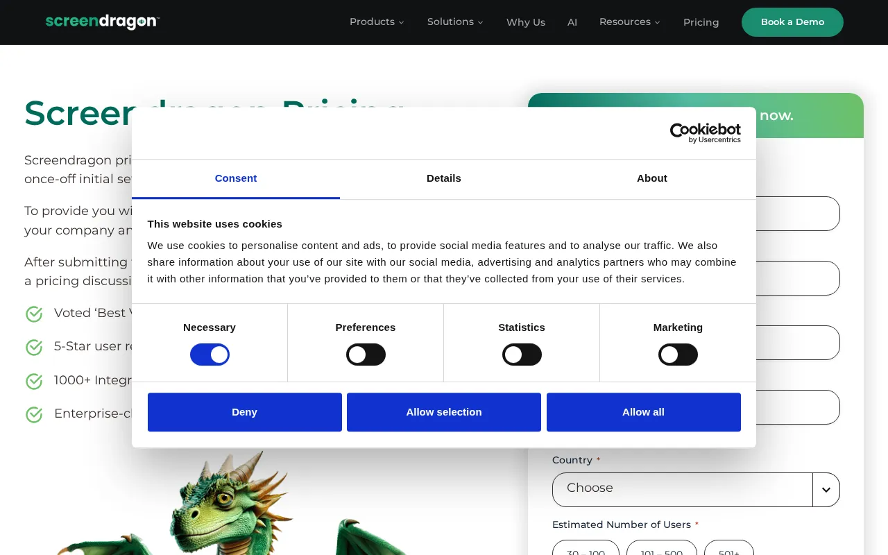 Screendragon — pricing page