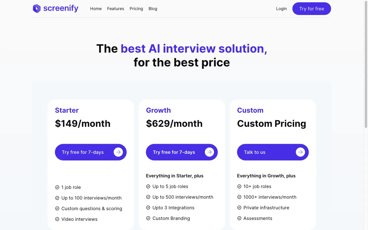 Screenify — pricing page