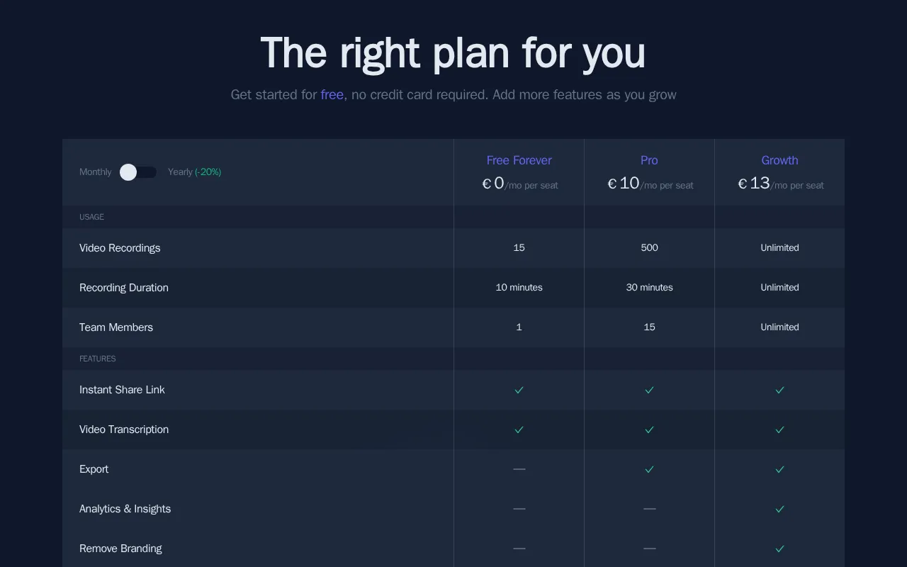 ScreenLink — pricing page
