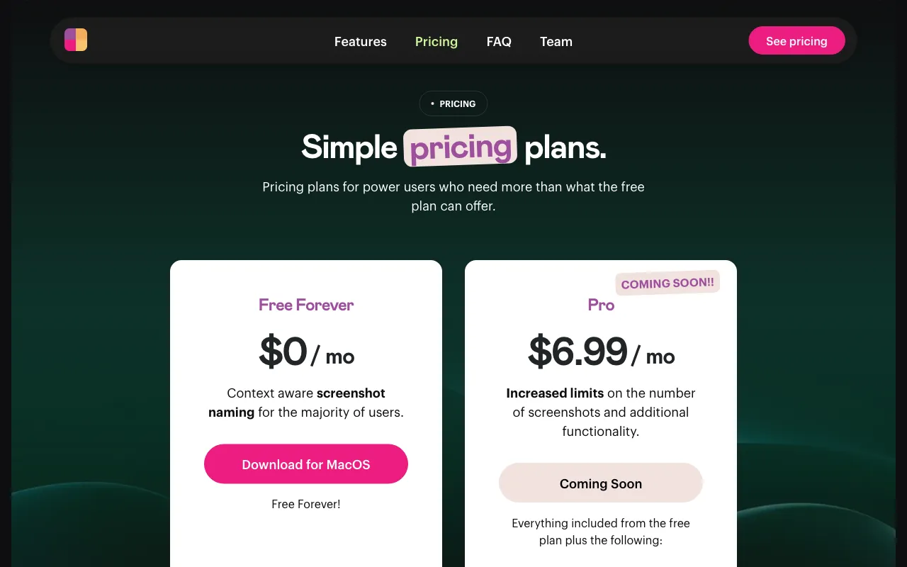 ScreenML — pricing page