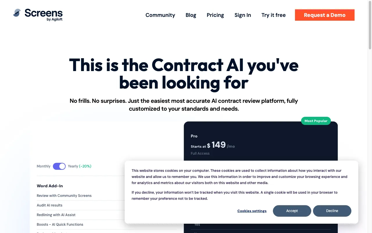 Screens — pricing page