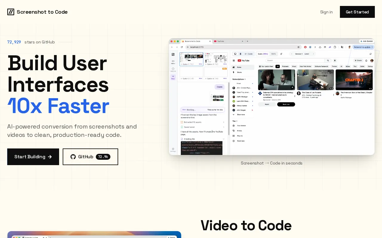 Screenshot to Code — preview screenshot