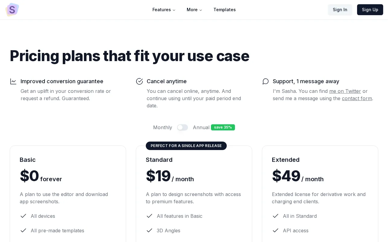 screenshots.pro — pricing page