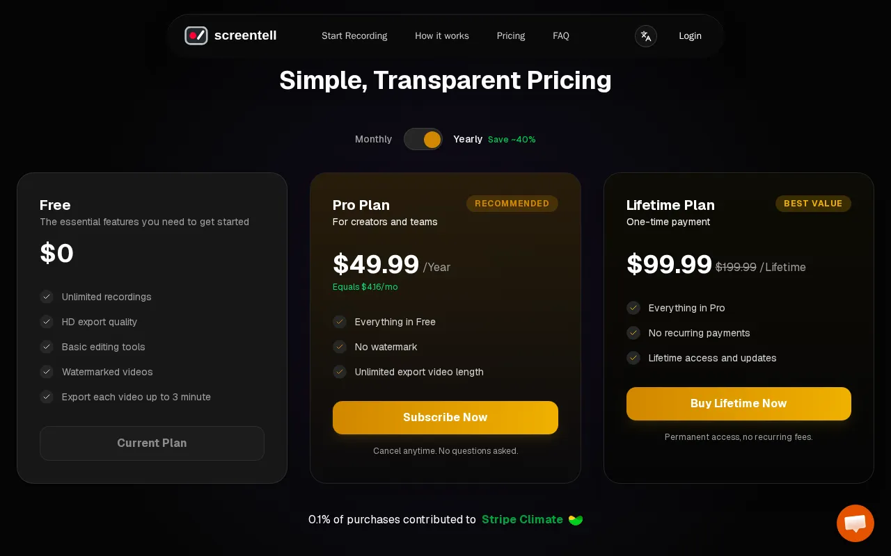 Screentell — pricing page