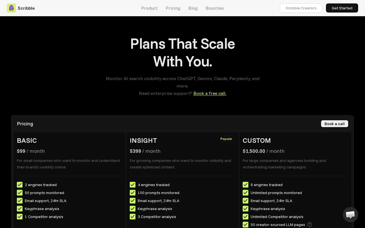 Scribble Network — pricing page