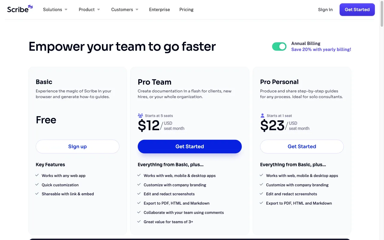 Scribe — pricing page