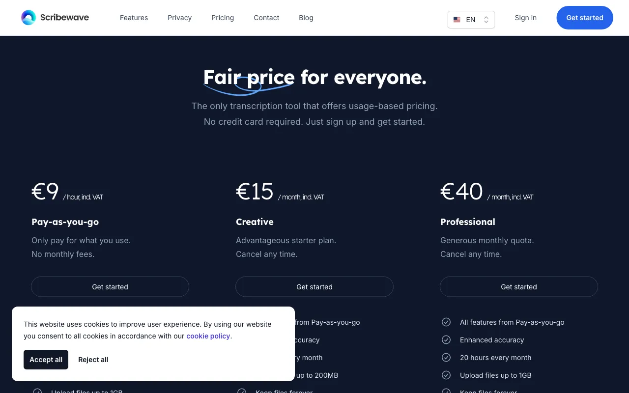 Scribewave — pricing page