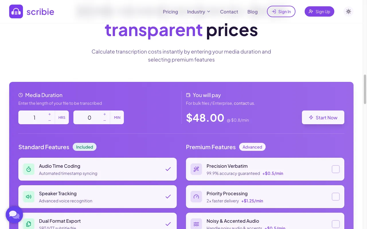 Scribie — pricing page