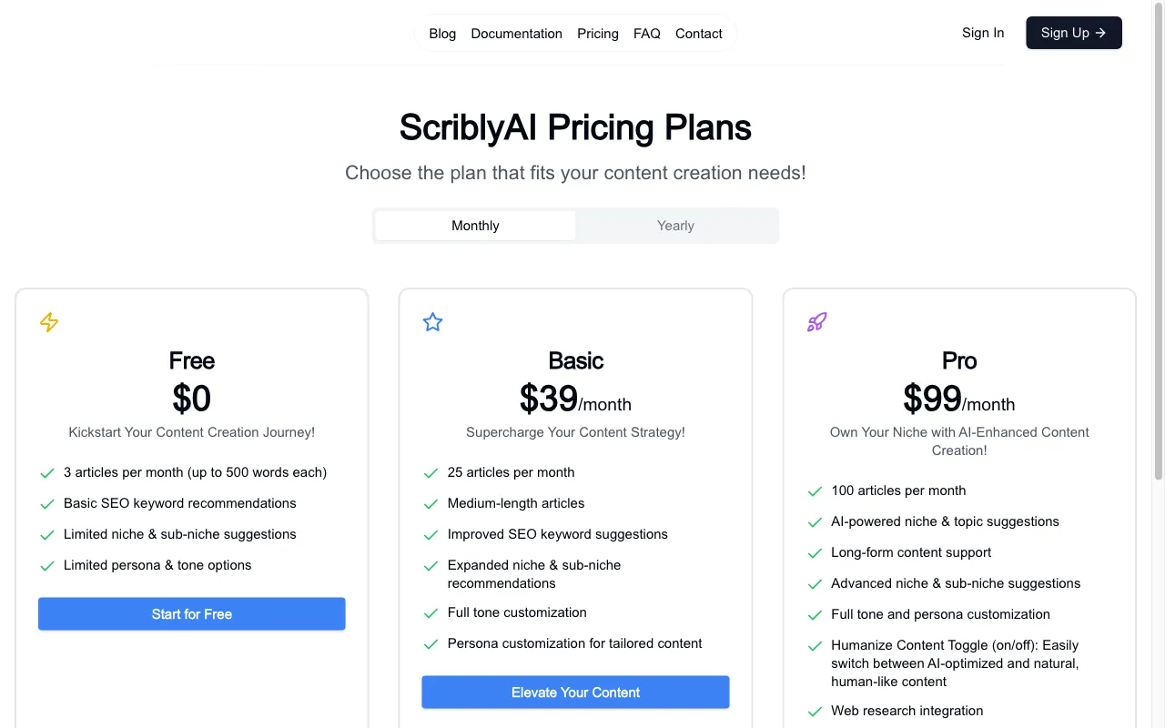 Scribly AI — pricing page