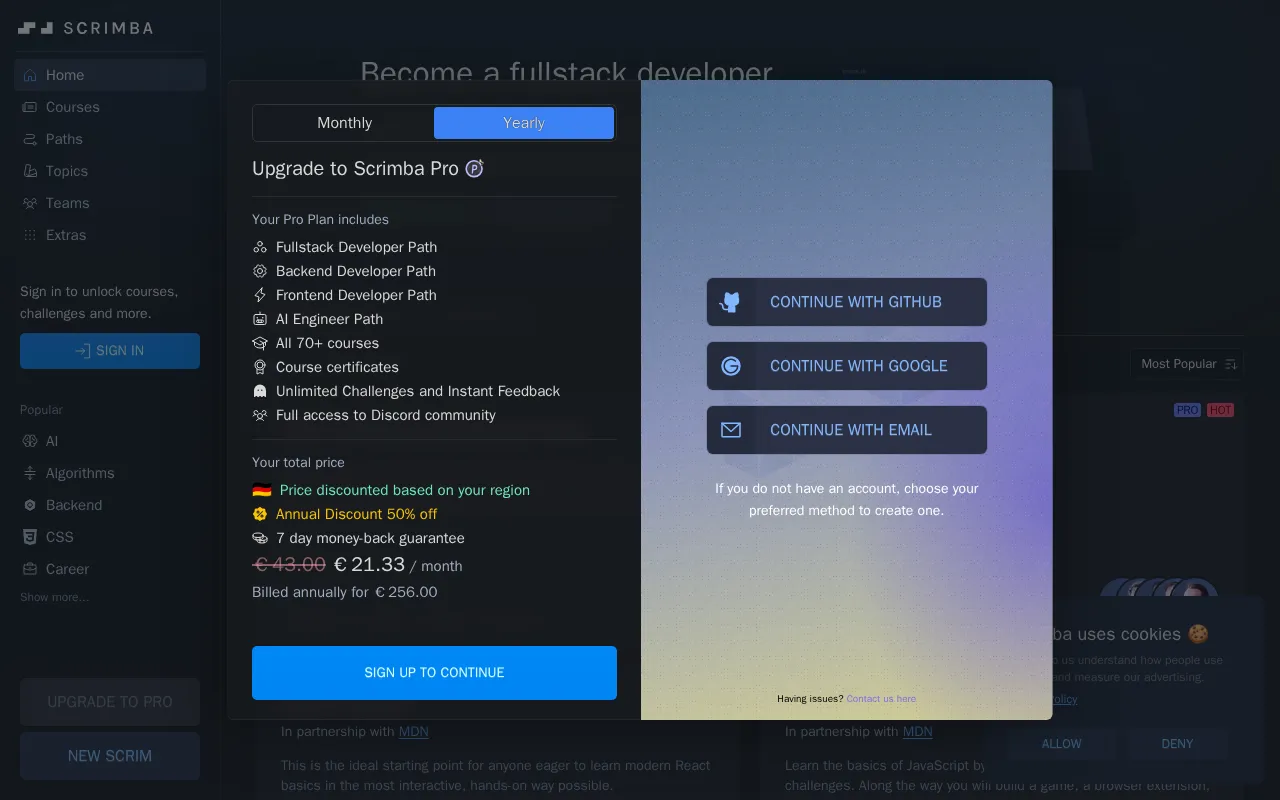 Scrimba — pricing page