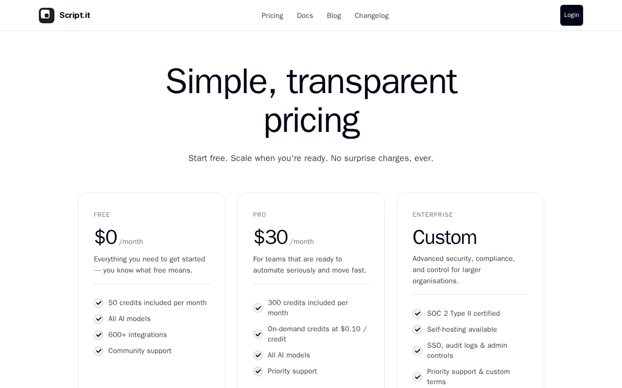 Script.it — pricing page