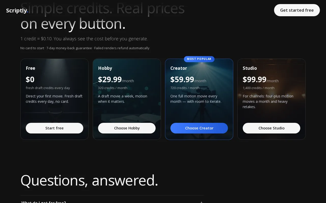 Scriptly AI — pricing page