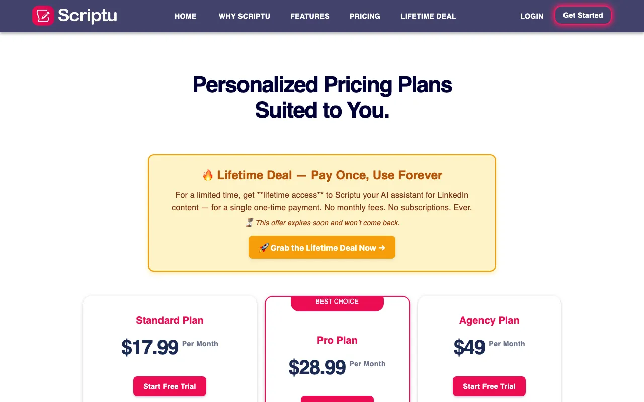 Scriptu — pricing page