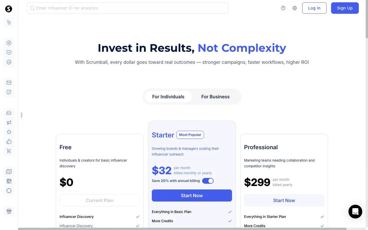 Scrumball — pricing page