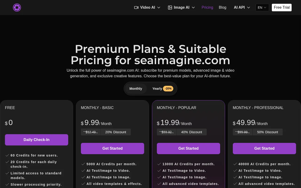 seaimagine.com — pricing page