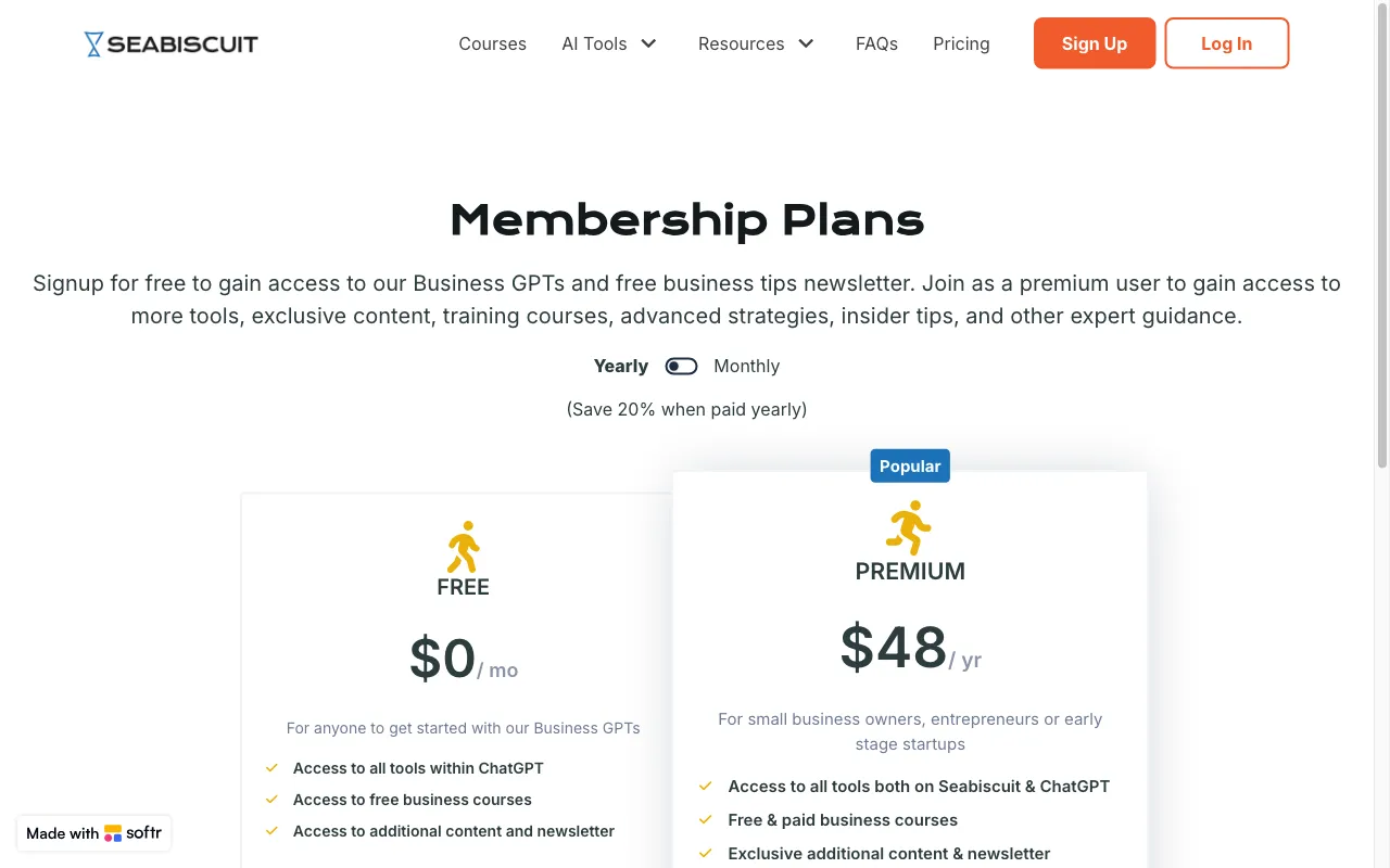 Seabiscuit Business GPTs — pricing page