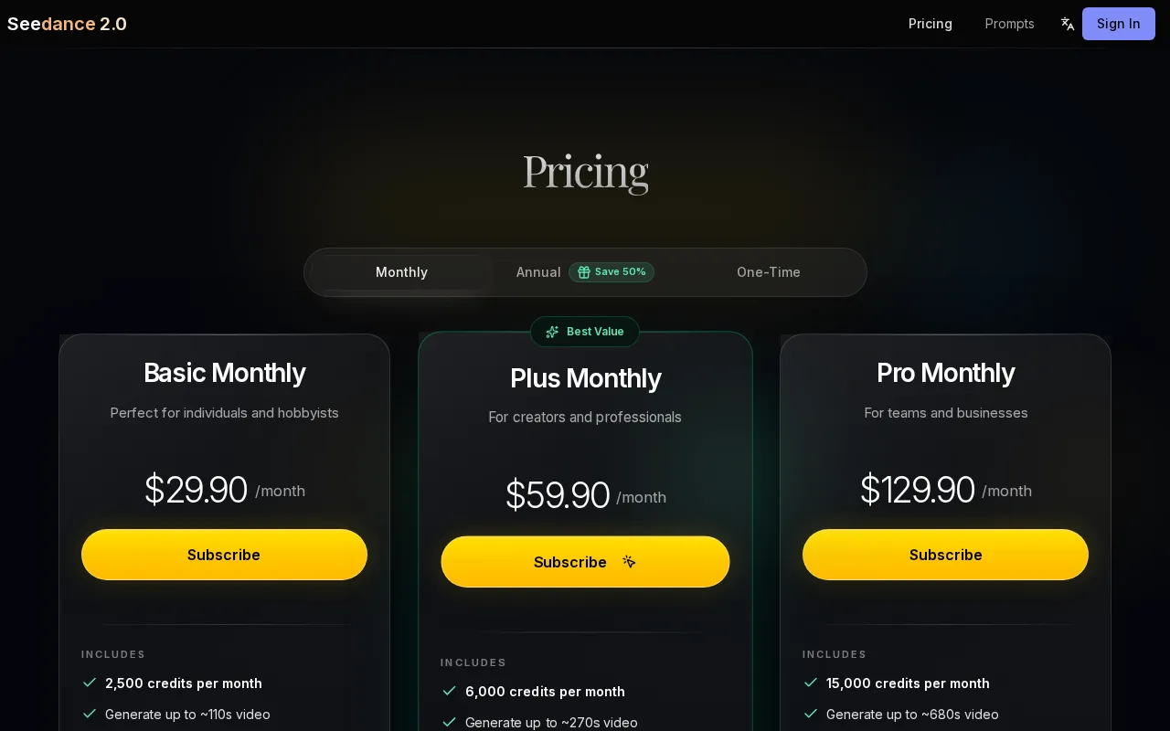 Seedance 2.0 — Multimodal AI Video Generation Online Free — pricing page