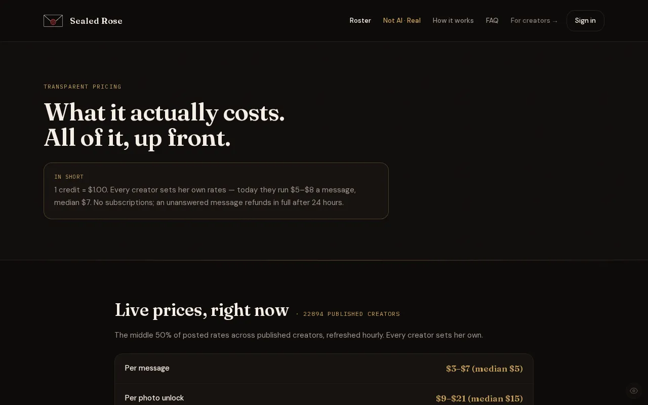 Sealed Rose AI Deepfake Detector — pricing page