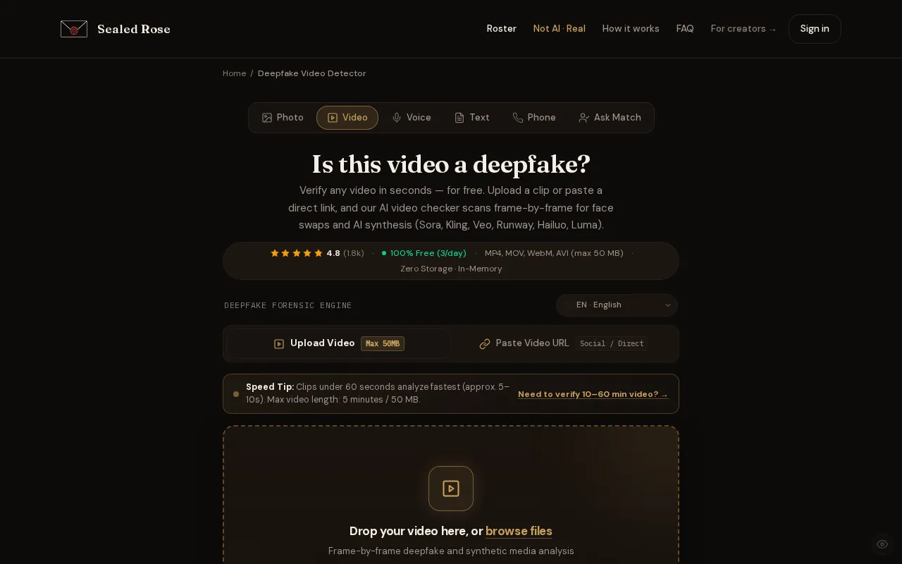 Sealed Rose AI Deepfake Detector — preview screenshot