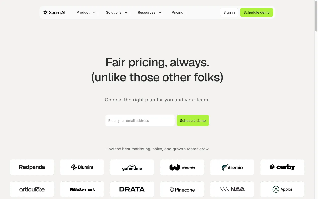 Seam AI — pricing page
