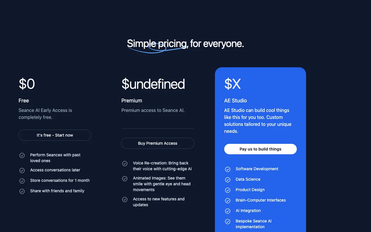 Seance AI — pricing page