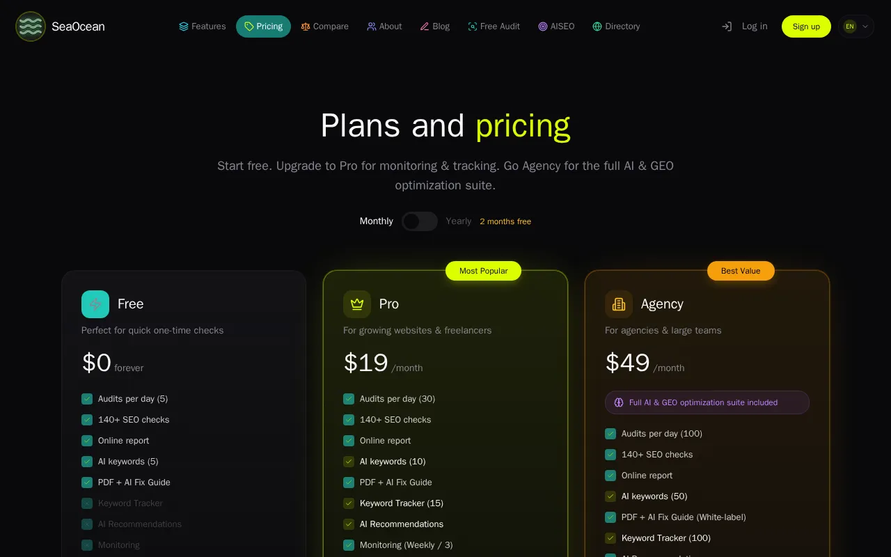 SeaOcean — pricing page