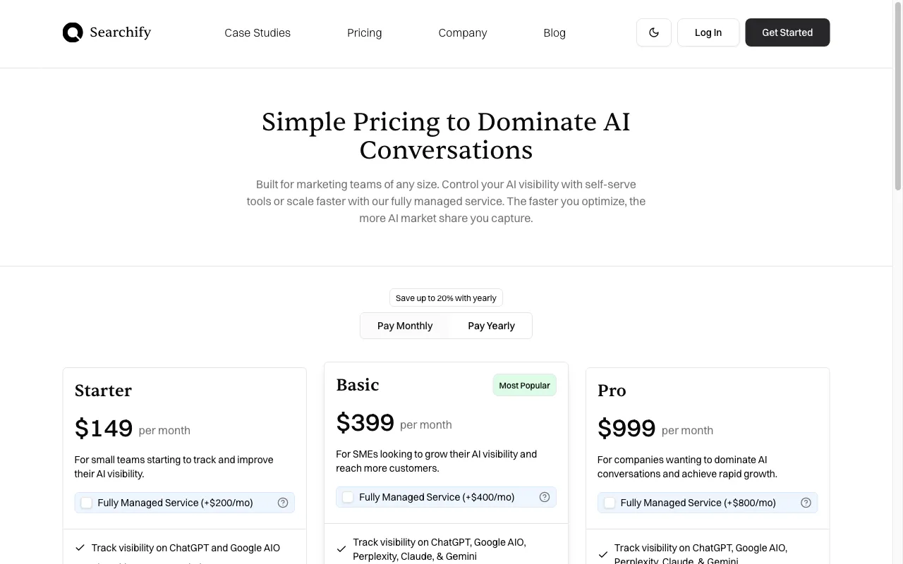 Searchify — pricing page