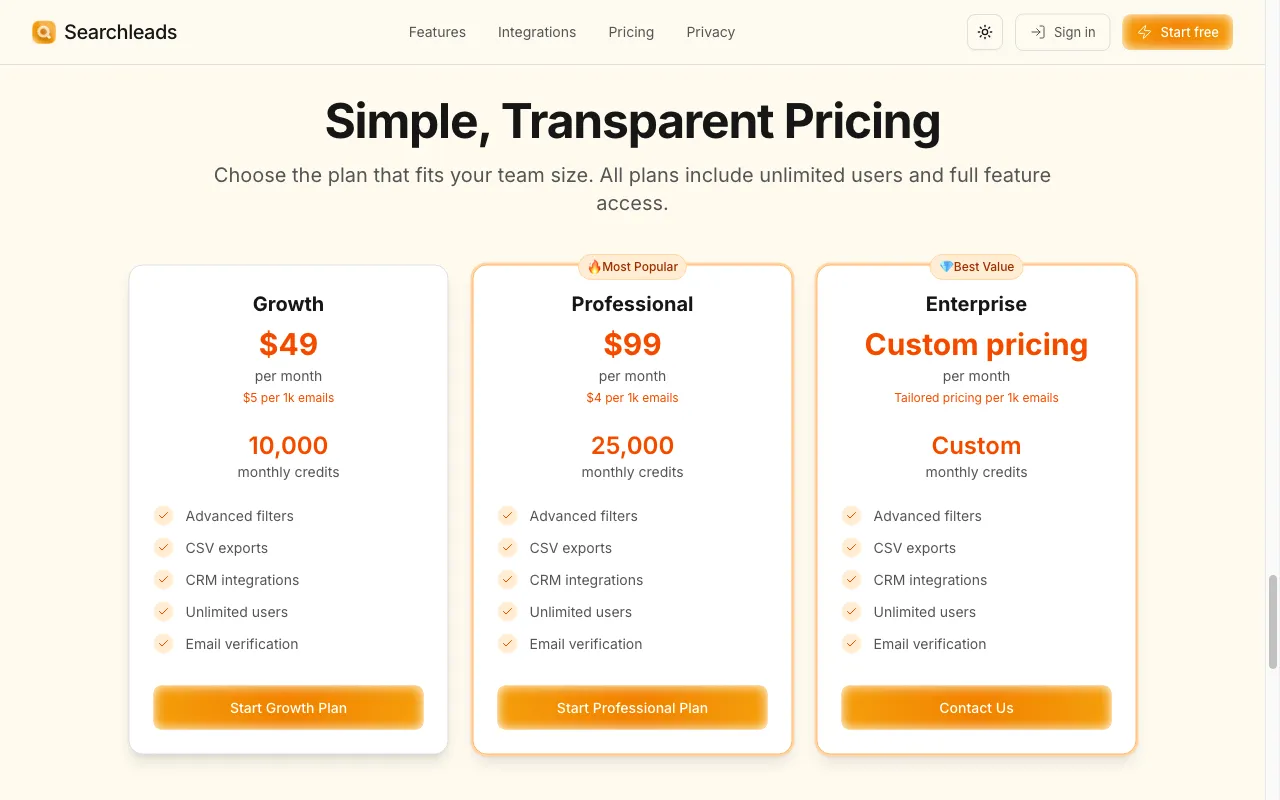 Searchleads — pricing page